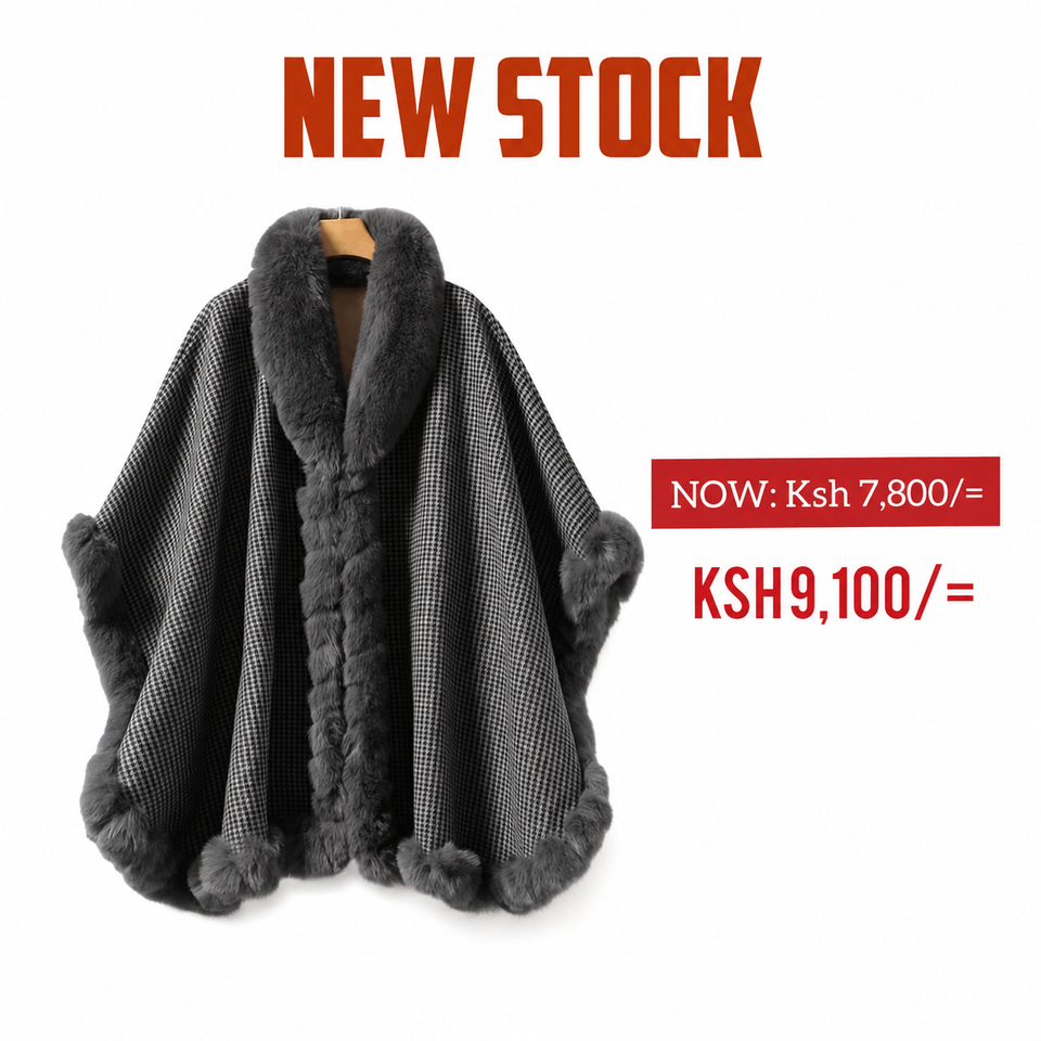 Grey Houndstooth Fur Cape/Poncho