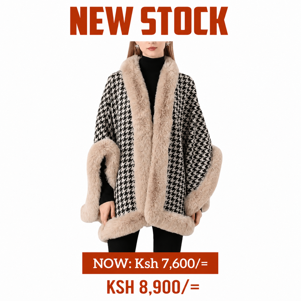 Houndstooth Fur Cape/Poncho
